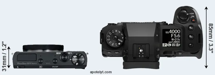 Compare G9X Mark II versus X-H2 top