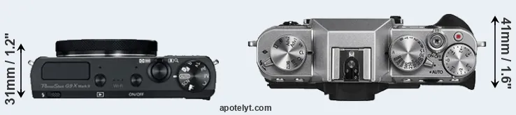 Compare G9X Mark II versus X-T10 top