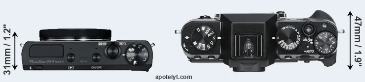 Compare G9X Mark II versus X-T30 top