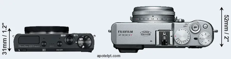 Compare G9X Mark II versus X100T top