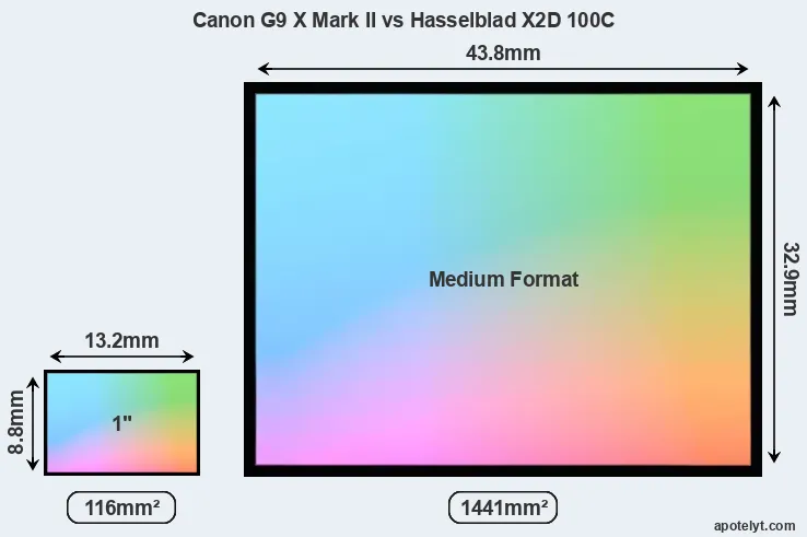 Canon G9 X Mark II and Hasselblad X2D 100C sensor measures
