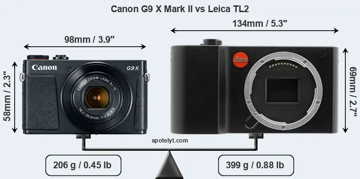 Size Canon G9 X Mark II vs Leica TL2