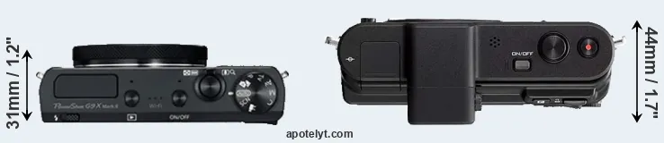 Compare G9X Mark II versus V1 top