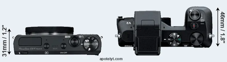 Compare G9X Mark II versus V2 top