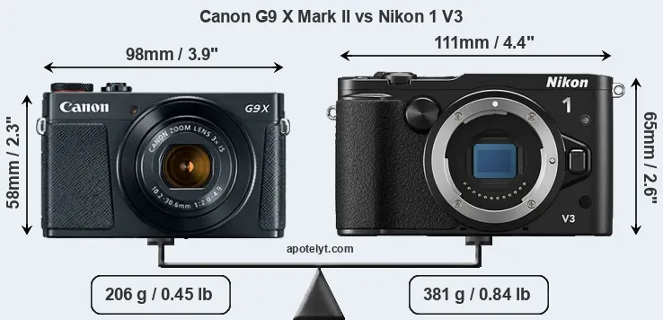 Size Canon G9 X Mark II vs Nikon 1 V3