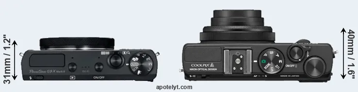 Compare G9X Mark II versus Coolpix A top