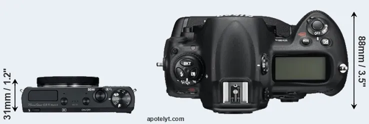 Compare G9X Mark II versus D3S top
