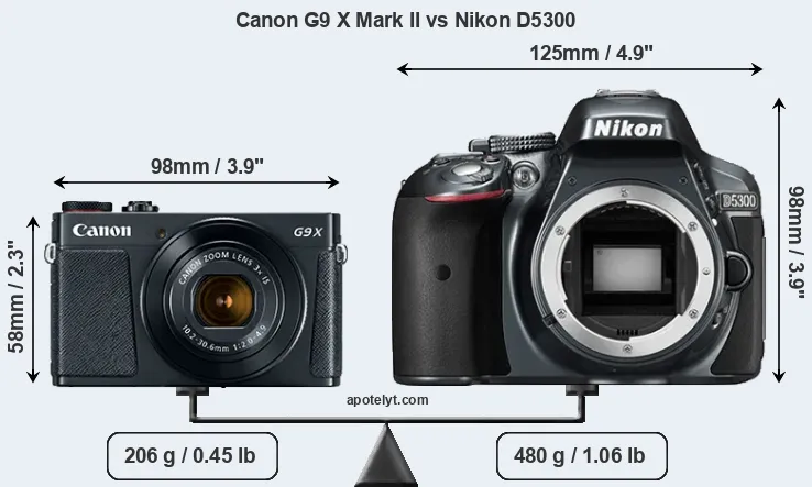 Size Canon G9 X Mark II vs Nikon D5300