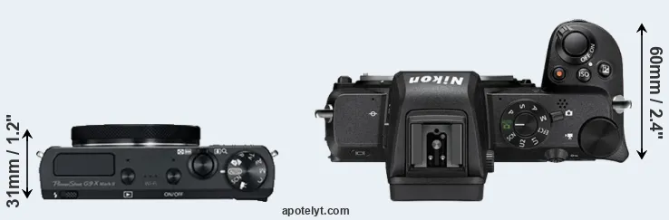Compare G9X Mark II versus Z50 top