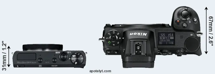 Compare G9X Mark II versus Z6 top
