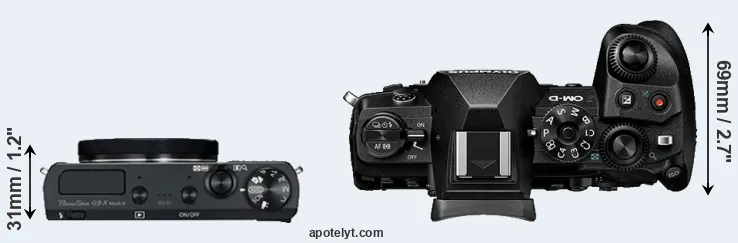 Compare G9X Mark II versus E-M1 III top