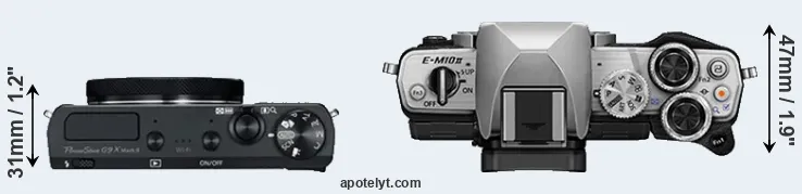 Compare G9X Mark II versus E-M10 II top