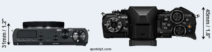 Compare G9X Mark II versus E-M5 II top