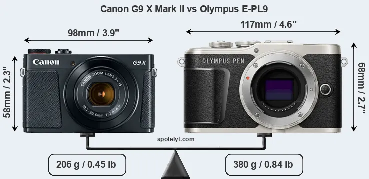 Size Canon G9 X Mark II vs Olympus E-PL9