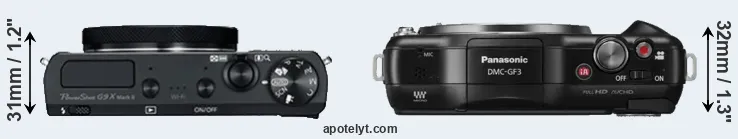 Compare G9X Mark II versus GF3 top