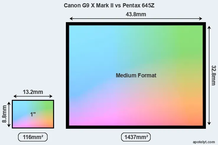 Canon G9 X Mark II and Pentax 645Z sensor measures
