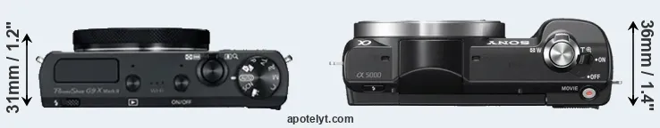 Compare G9X Mark II versus A5000 top