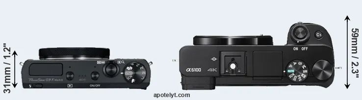 Compare G9X Mark II versus A6100 top