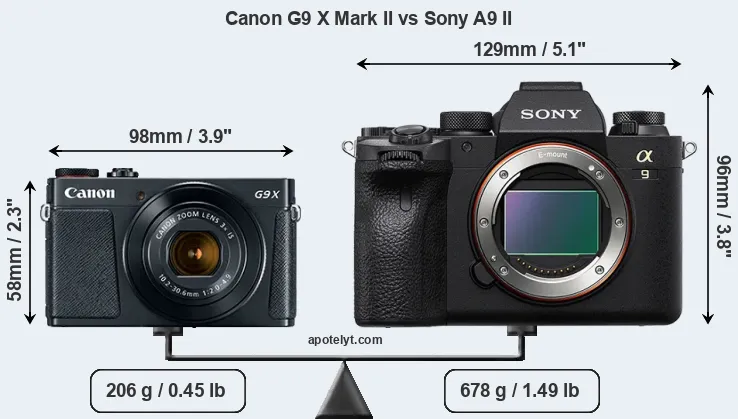 Size Canon G9 X Mark II vs Sony A9 II