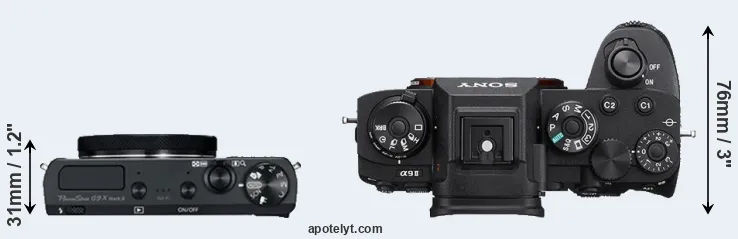 Compare G9X Mark II versus A9 II top