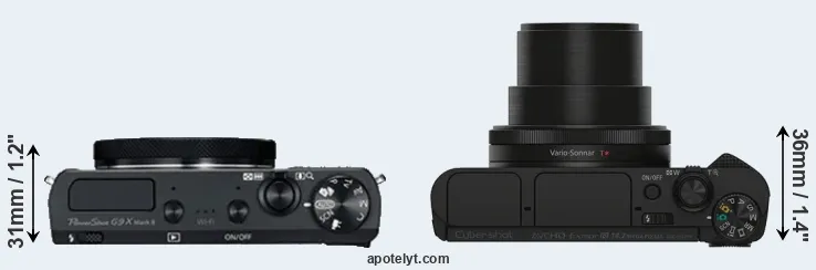 Compare G9X Mark II versus HX90V top