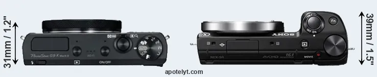 Compare G9X Mark II versus NEX-5R top