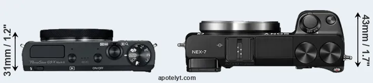 Compare G9X Mark II versus NEX-7 top