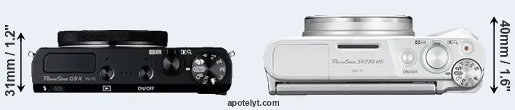 Compare G9X versus SX730 top