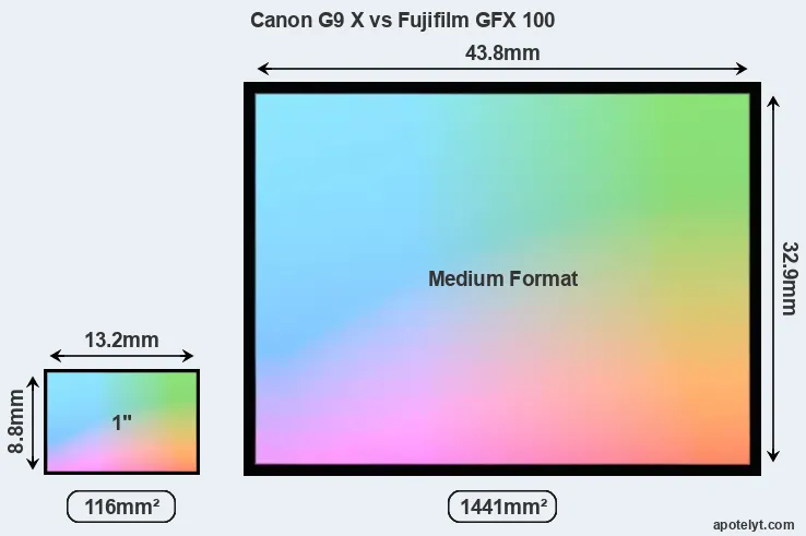 Canon G9 X and Fujifilm GFX 100 sensor measures