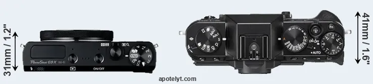 Compare G9X versus X-T20 top