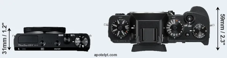 Compare G9X versus X-T3 top