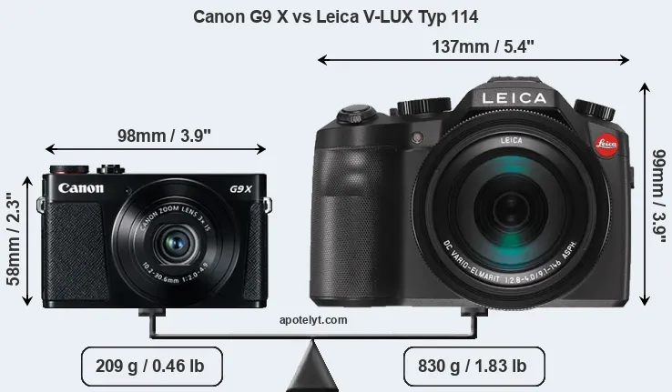 Size Canon G9 X vs Leica V-LUX Typ 114