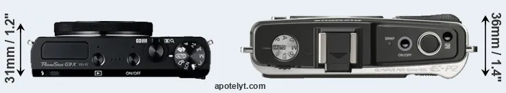 Compare G9X versus E-P2 top