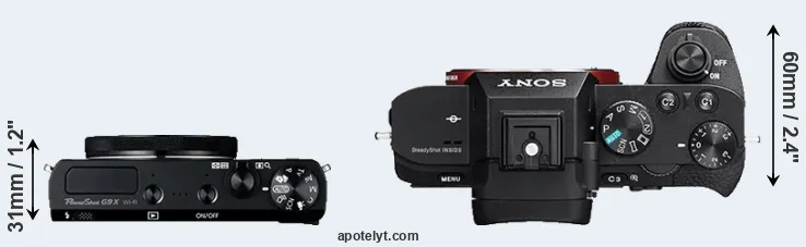 Compare G9X versus A7 II top