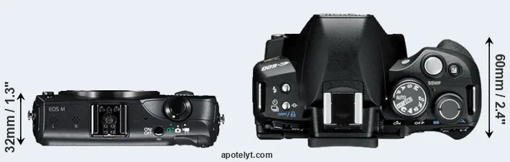 Compare Canon M versus E-600 top