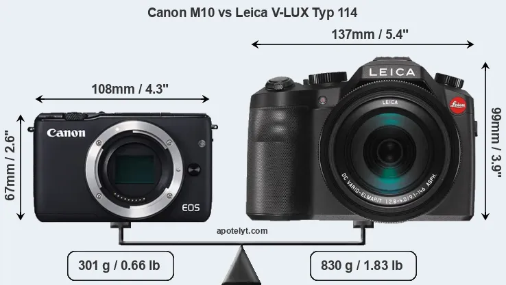 Size Canon M10 vs Leica V-LUX Typ 114