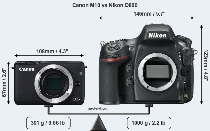 Size Canon M10 vs Nikon D800