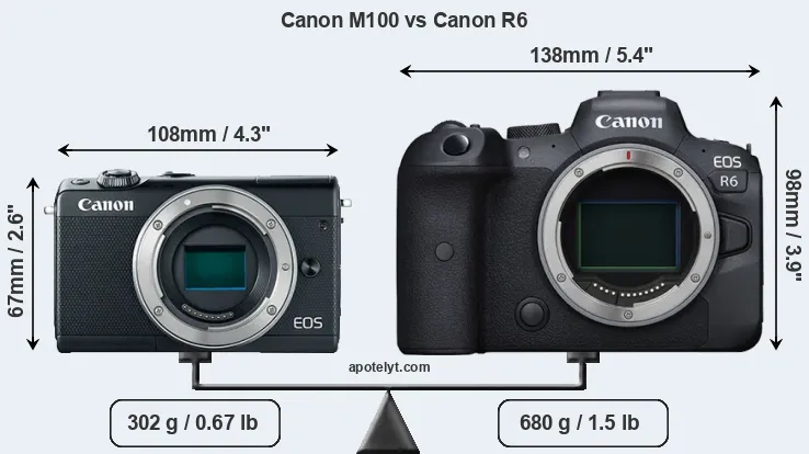 Size Canon M100 vs Canon R6