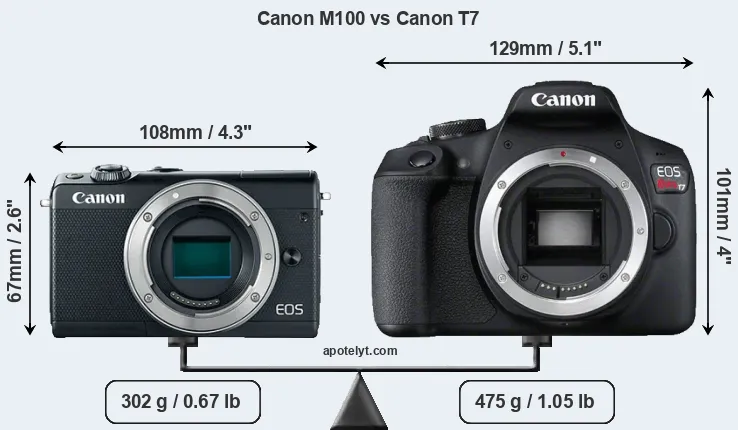Size Canon M100 vs Canon T7