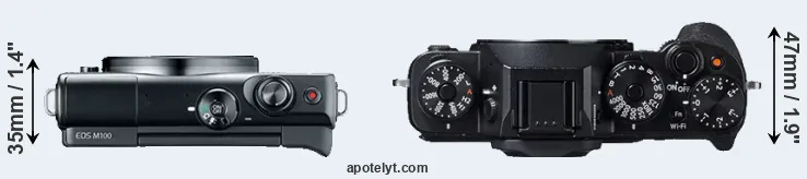 Compare M100 versus X-T1 top