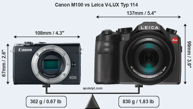 Size Canon M100 vs Leica V-LUX Typ 114