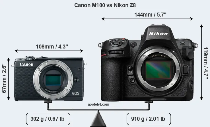Size Canon M100 vs Nikon Z8