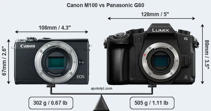 Size Canon M100 vs Panasonic G80