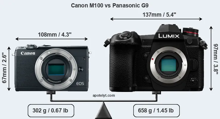 Size Canon M100 vs Panasonic G9