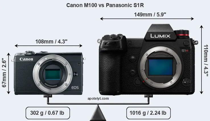 Size Canon M100 vs Panasonic S1R