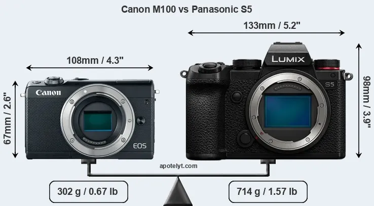 Size Canon M100 vs Panasonic S5