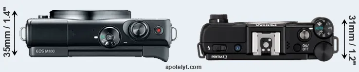 Compare M100 versus Pentax Q top