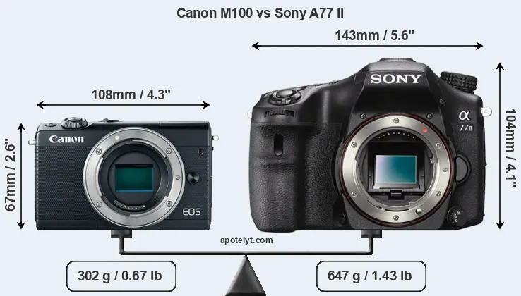 Size Canon M100 vs Sony A77 II