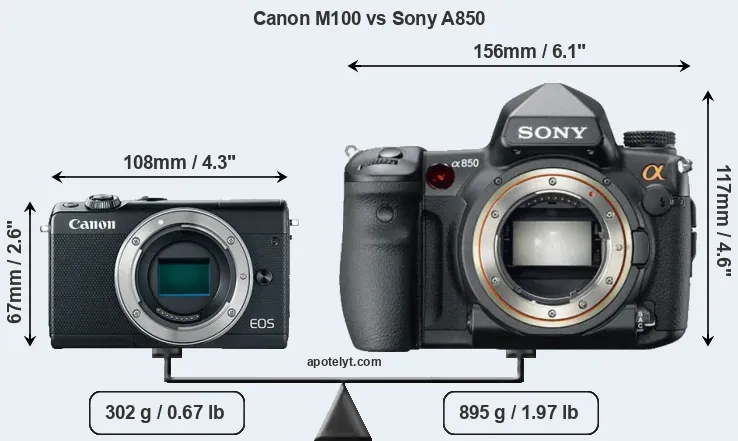 Size Canon M100 vs Sony A850