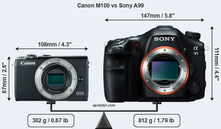 Size Canon M100 vs Sony A99